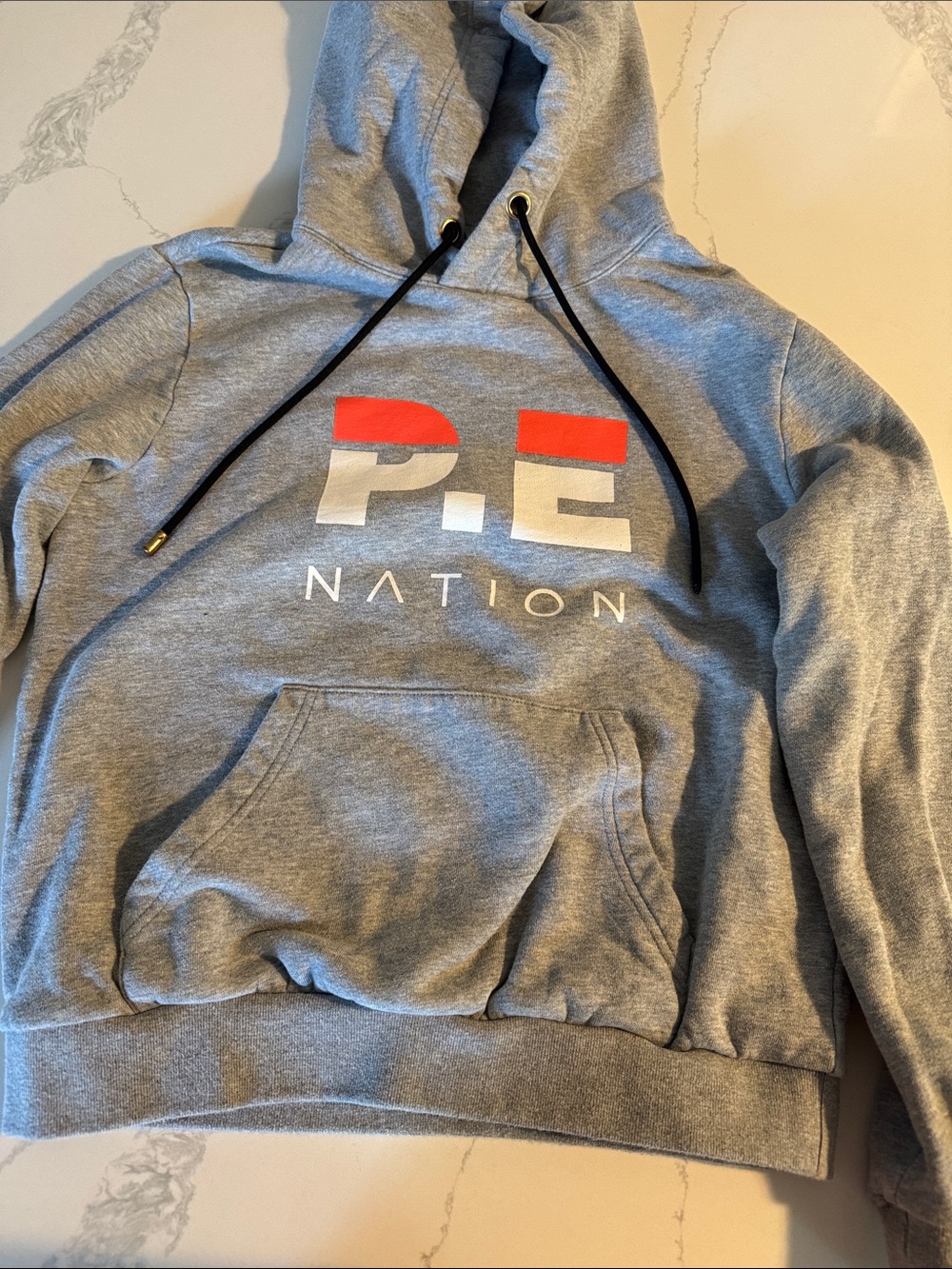 P.E Nation  Grey Crewneck Hoodie with Red & White Logo